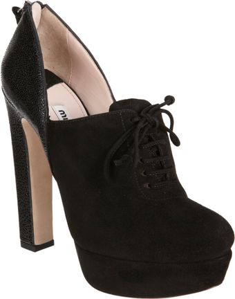 Miu Miu Pebbled Heel Laceup Ankle Boot - Lyst