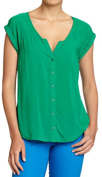 Old Navy Splitneck Buttonfront Blouses in Green (gestalt green) | Lyst