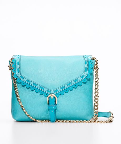 Ann Taylor Tumbled Leather Cross Body Bag in Green (surf green)