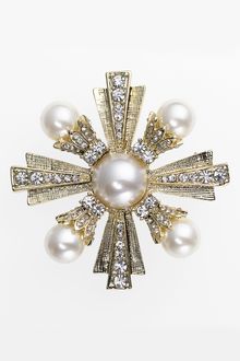 Cara Accessories Crystal Glass Pearl Brooch - Lyst