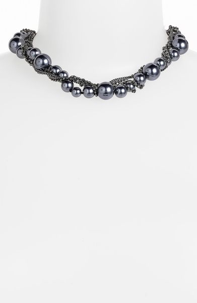 Givenchy Glass Pearl Chain Collar Necklace in Gray (grey pearl/ hematite) - Lyst