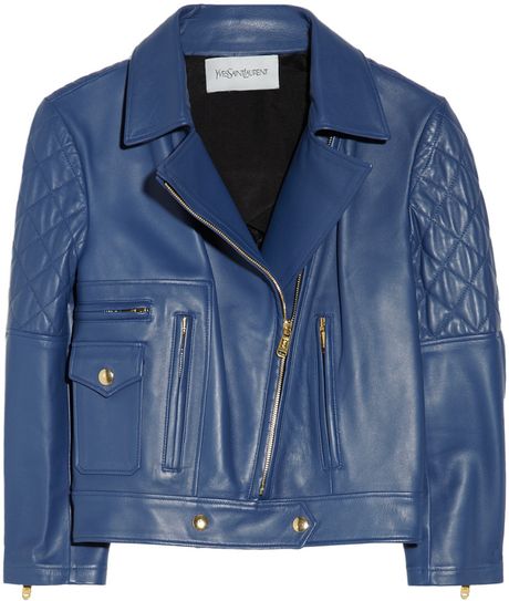 Yves Saint Laurent Leather Biker Jacket in Blue - Lyst