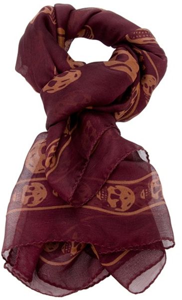 Alexander Mcqueen Skull Print Scarf in Brown - Lyst