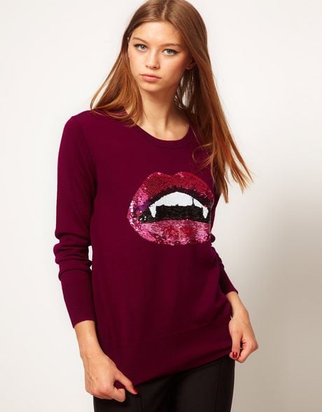 Markus Lupfer Jumper with Sequin Vampire Lips in Purple (beetroot) - Lyst