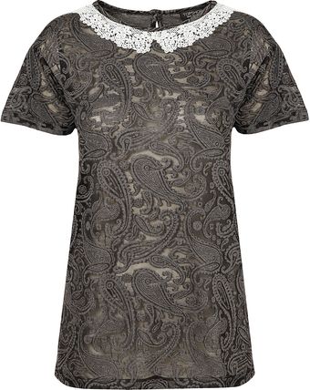 Topshop Paisley Lace Collar Tee - Lyst