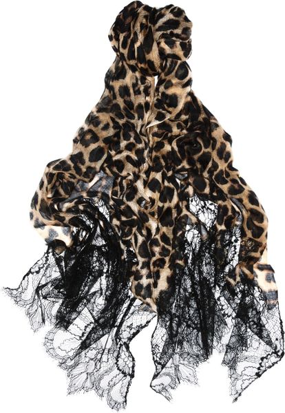 Valentino Jaguarprint Cashmere and Lace Scarf in Animal (jaguar) - Lyst