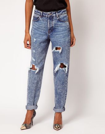 ASOS Collection Asos Acid Wash Boyfriend Jeans with Rip Detail - Lyst