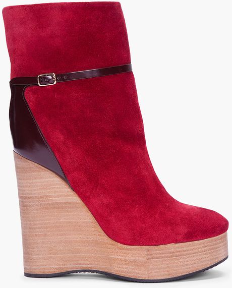 Chloé Burgundy Suede Wedge Boots in Red (burgundy) - Lyst