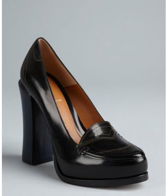 Fendi Black and Blue Colorblock Leather Stacked Heel Loafers - Lyst