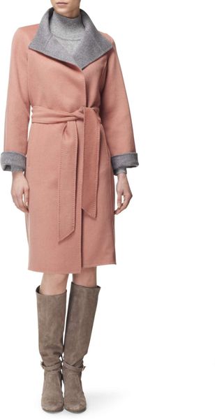 Jaeger Wool Double Faced Wrap Coat in Pink (grey) | Lyst