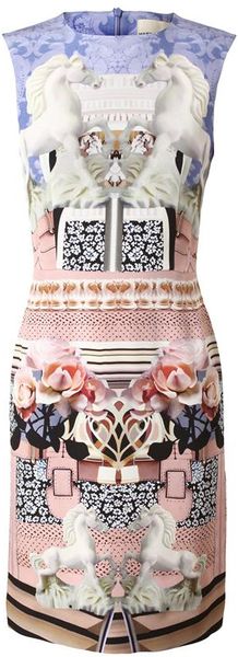 Mary Katrantzou Powdy Printed Crepe Silk Dress in Blue (blue pink) - Lyst