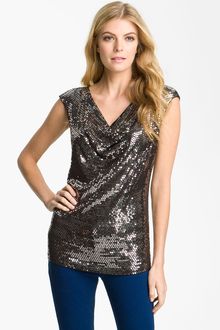 Michael by Michael Kors Drape Neck Sequin Top - Lyst
