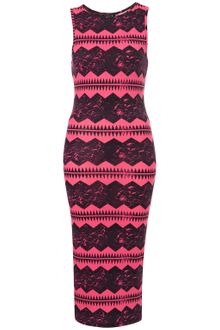 Topshop Aztec Print Midi Bodycon Dress - Lyst