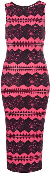 Topshop Aztec Print Midi Bodycon Dress in Pink - Lyst