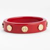 Tory Burch Wood Logo Stud Bangle in Red (bayberry/ gold) - Lyst