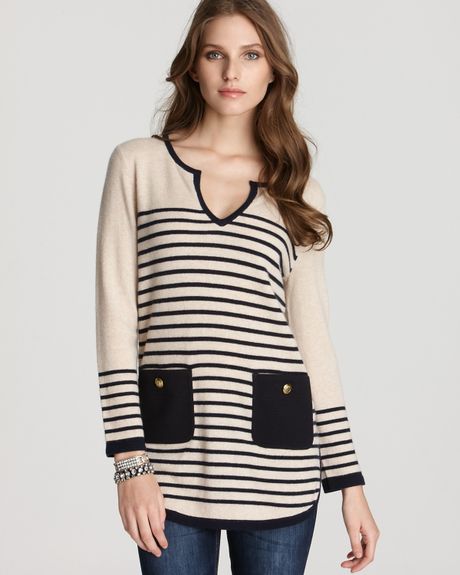 Tory Burch Odessa Stripe Tunic in Beige (blue) - Lyst