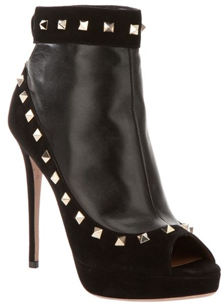 Valentino Studded Peeptoe Booties in Black - Lyst