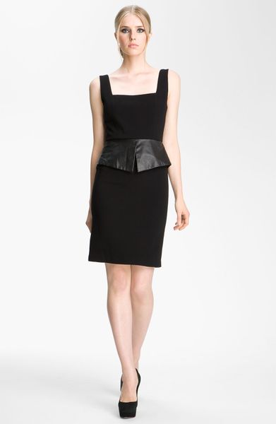 Alice + Olivia Maddy Leather Peplum Sheath Dress in Black - Lyst
