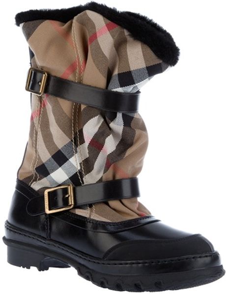 Burberry Checked Mid Calf Boot in Black - Lyst