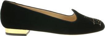 Charlotte Olympia Embroidered Web Slippers in Velvet With Grosgrain Trim - Lyst
