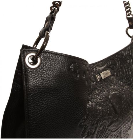 Jean Paul Gaultier Embossed Pattern Hobo Leather Bag in Black