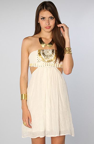 Reverse The Gold Embellished Tube Dress in Beige (gold) - Lyst