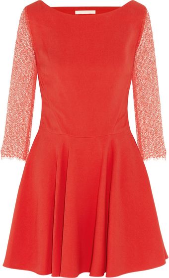 Antonio Berardi Lace Sleeved Crepe Skater Dress - Lyst