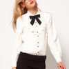 Asos Collection Asos Blouse with Folded Bib and Contrast Bow in White (cream) - Lyst