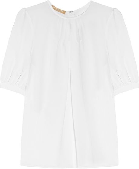 Michael Kors Pleated Silkgeorgette Top in White - Lyst