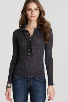 Tory Burch Camilla Tweed Trim Sweater - Lyst
