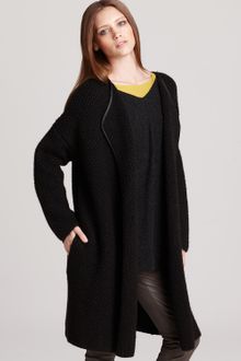 Vince Sweater Honeycomb Leather Trim Car Coat - Lyst