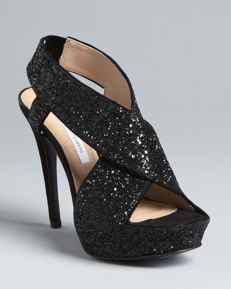 Diane Von Furstenberg Platform Evening Sandals Zia in Black (black glitter) - Lyst