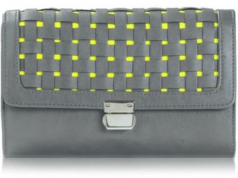 Poupee Couture Woven Cover Clutch in Grey and Neon Yellow - Lyst