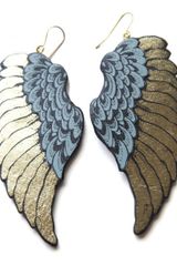 Rosita Bonita Gold Blue Leather Wing Earrings