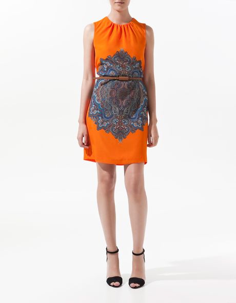 Zara Printed Cashmere Dress in Orange - Lyst