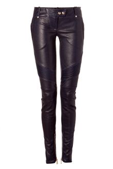 Balmain Blue Lowrise Skinny Leather Pants - Lyst