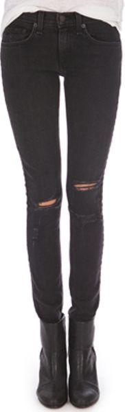 Rag & Bone Skinny Jean with Holes in Black (bone) - Lyst