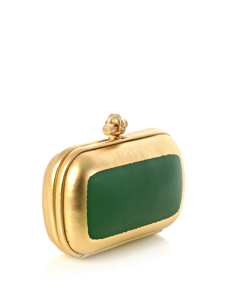 Bottega Oro Gilded Leather Knot Clutch in Gold Lyst