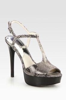 Michael by Michael Kors Felicia Snake-skin-embossed Leather T-strap Sandals - Lyst