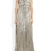 Oscar De La Renta Pleated Lamé Gown in Silver (gold) - Lyst