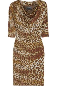 Class Roberto Cavalli Leopard Print Satin Jersey Dress - Lyst