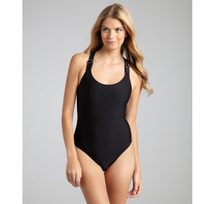 Diane Von Furstenberg Black Stretch Nylon Eshe Onepiece Swimsuit in