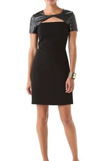 DKNY Short Sleeves Dress with Leather Trim - Lyst