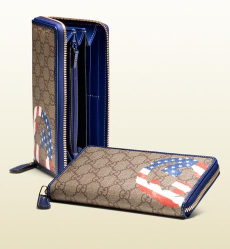 Gucci Usa Gg Flag Collection Zip Around Wallet in Blue (beige) - Lyst