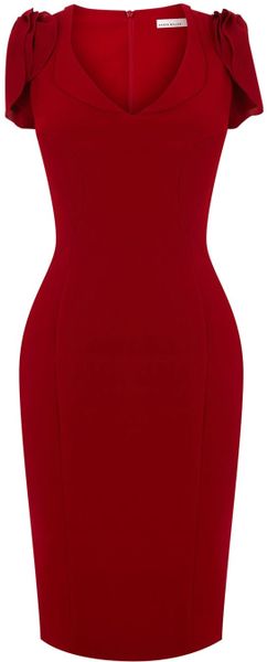 Karen Millen 40s Draped Crepe Dress in Red - Lyst