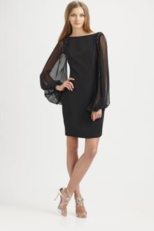Notte By Marchesa Silk Crepe Blouson Sleeve Cocktail Dress - Lyst
