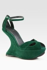 Stuart Weitzman Riseup Suede Ankle Strap Wedge Sandals