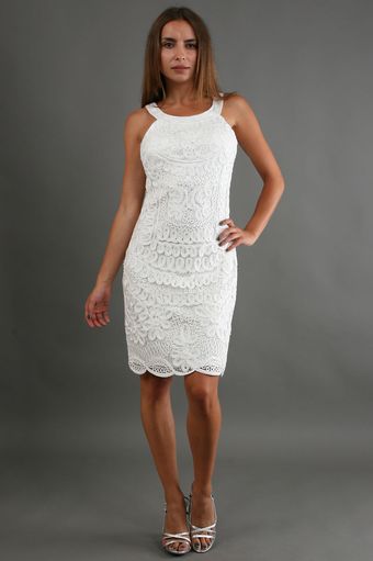 Sue Wong Short Applique Dress in White - Lyst