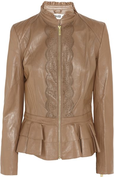 Alice By Temperley Page Lasercut Ruffled Leather Jacket in Brown (caramel) - Lyst