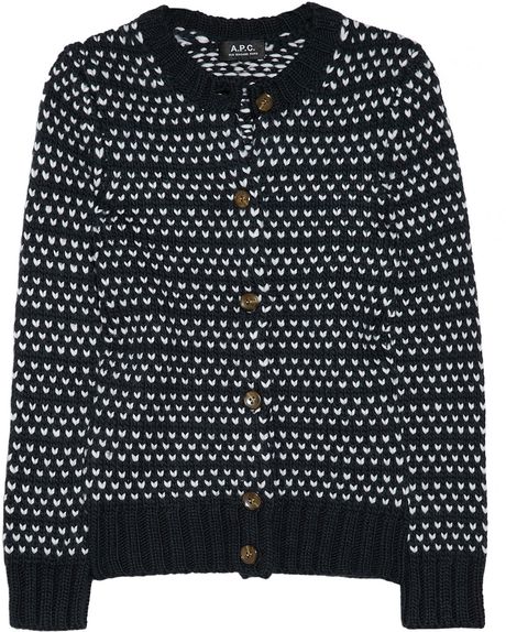 A.p.c. Patterned Wool Cardigan in Black (navy) | Lyst
